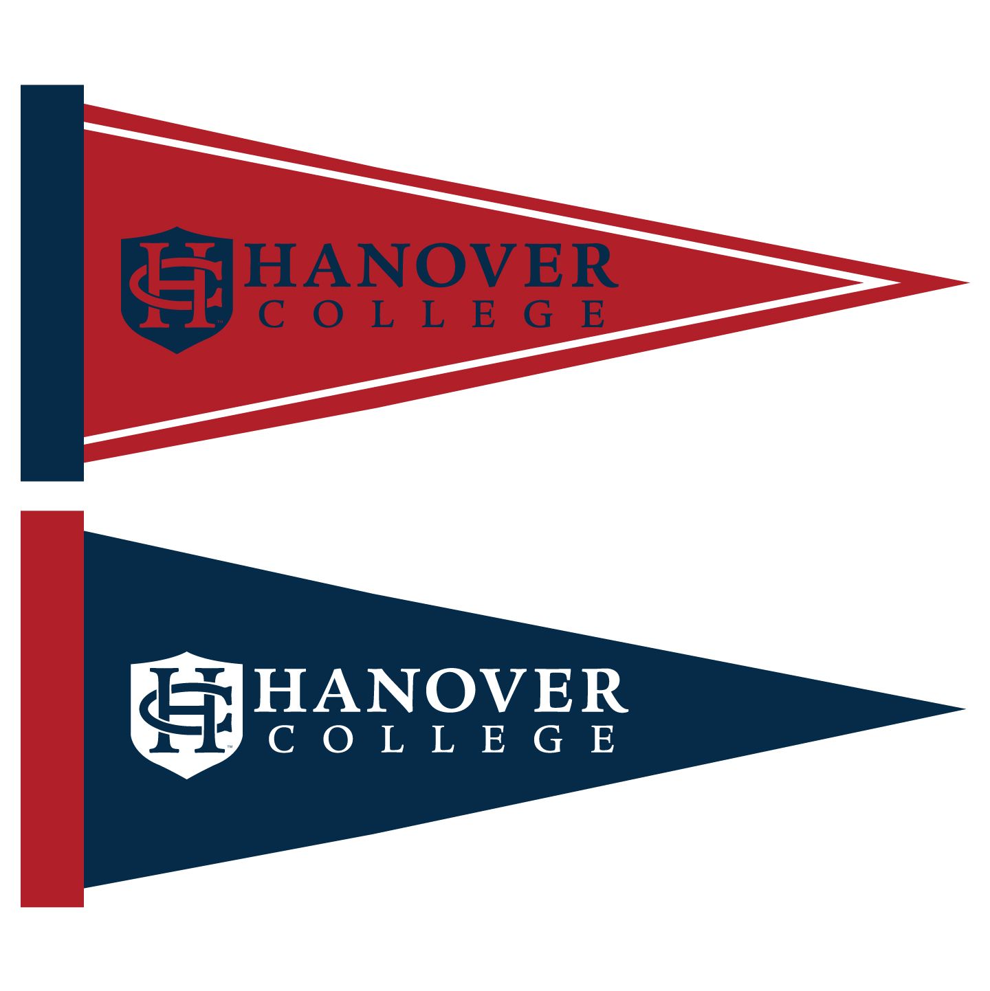 Hanover College maroon and navy pennants.